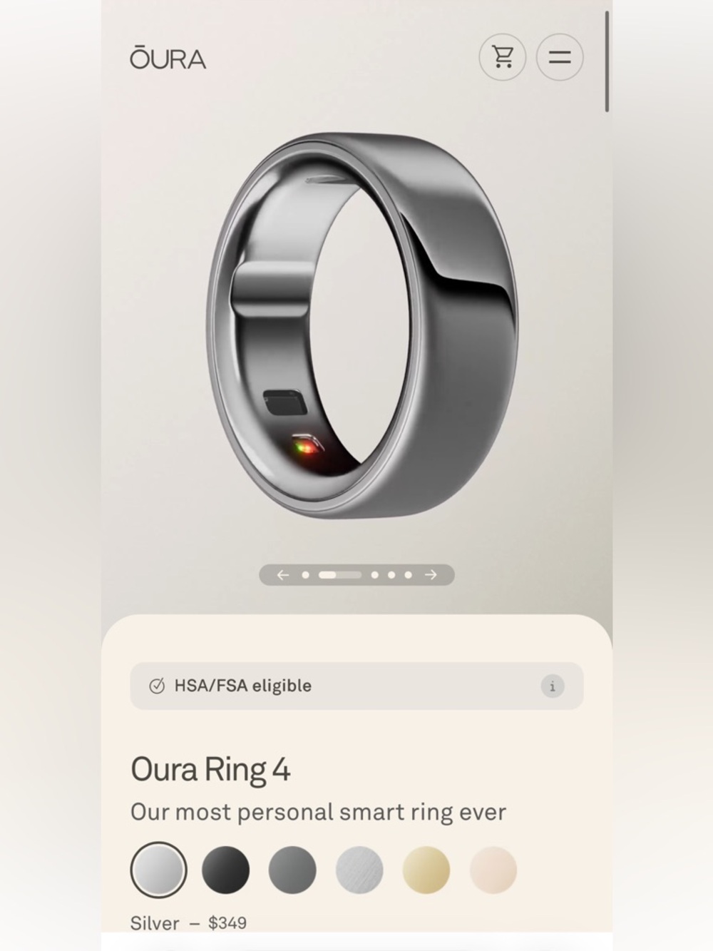 Oura Ring 4 Size 8 (Silver) with Charger and Box - Picture 8 of 16